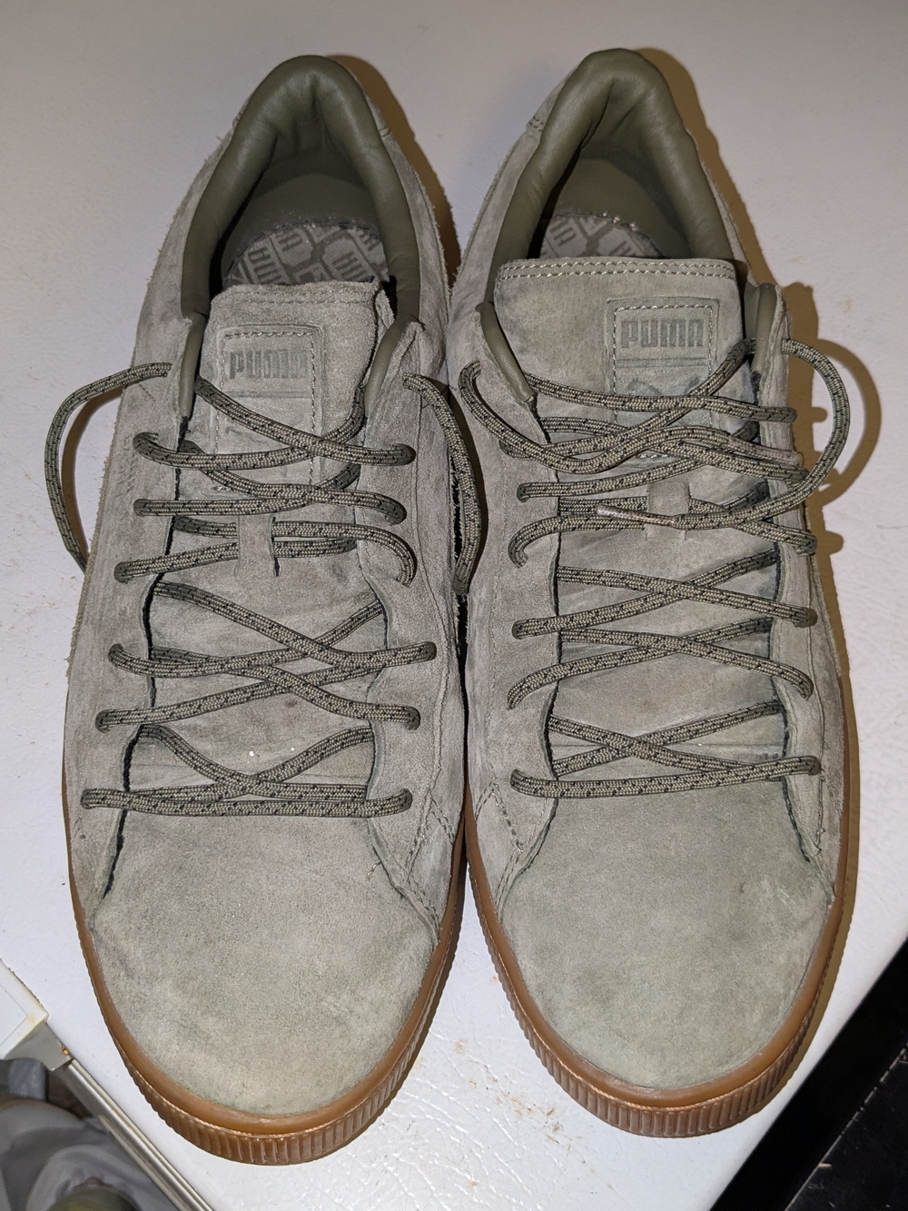 Puma Basket Suede Men's Sneakers in Olive Green with Gum Sole - Picture 3 of 6